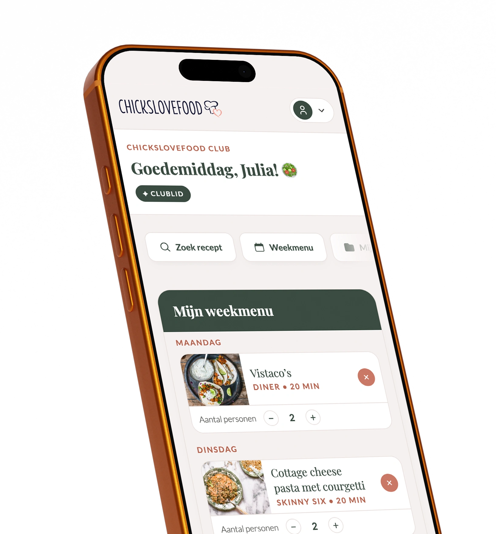 De Chickslovefood Club app op je telefoon